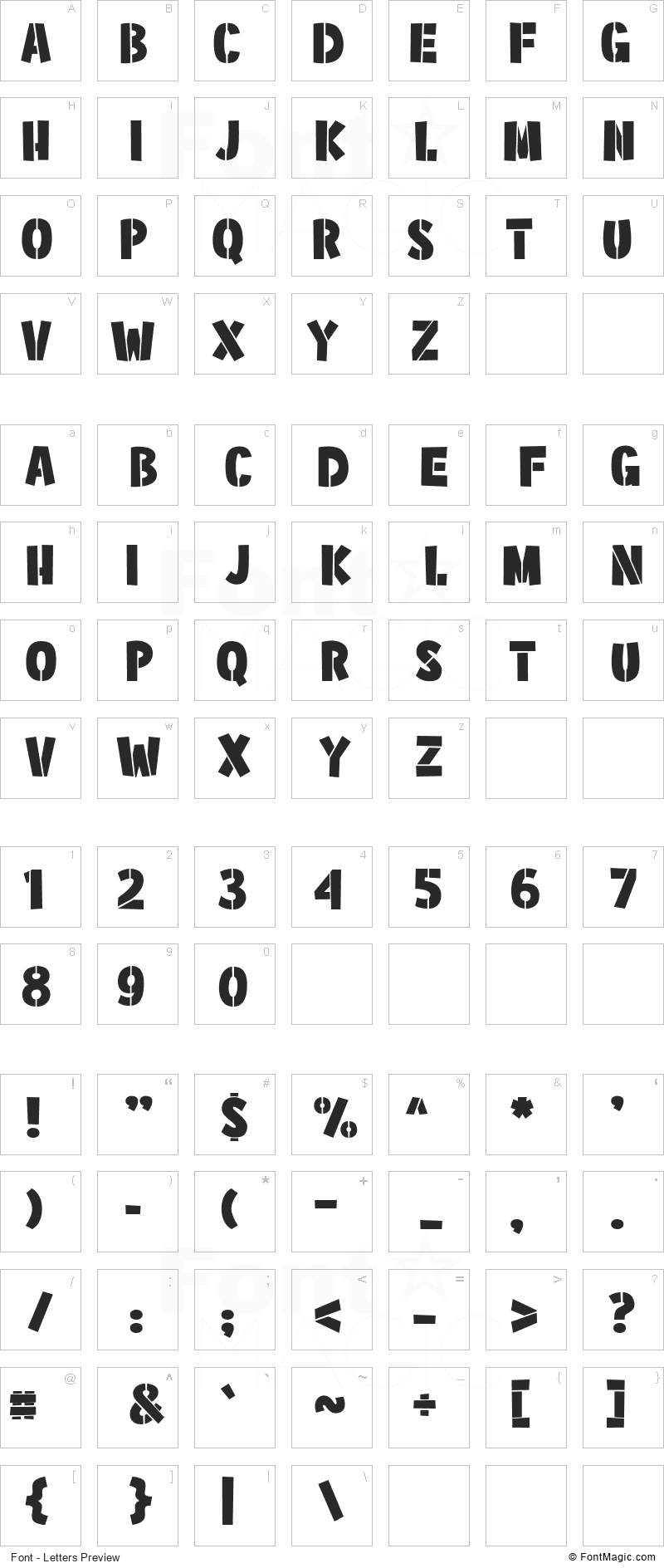 Military Kid Font - All Latters Preview Chart